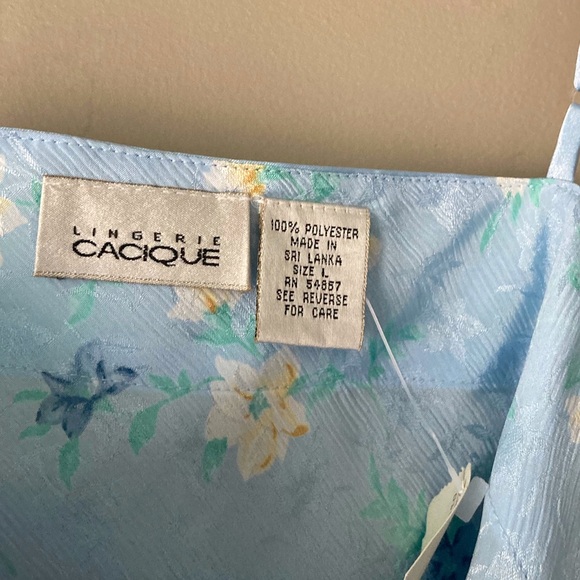 Vintage Cacique Lingerie Blue & Yellow Floral Slip Nightgown L NWT - Picture 6 of 7
